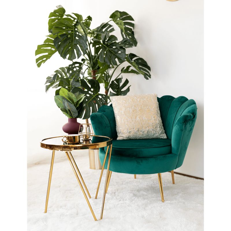 Kreslo v štýle Art-deco, smaragdová Velvet látka-gold chróm-zlatý