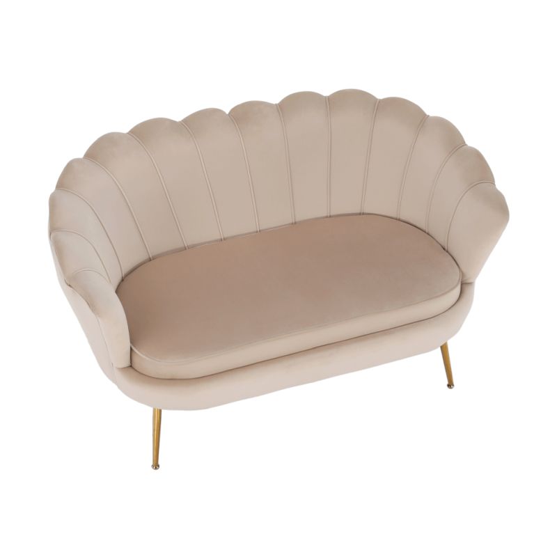 Lavica v štýle Art-deco, béžová Velvet látka-gold chróm-zlatý