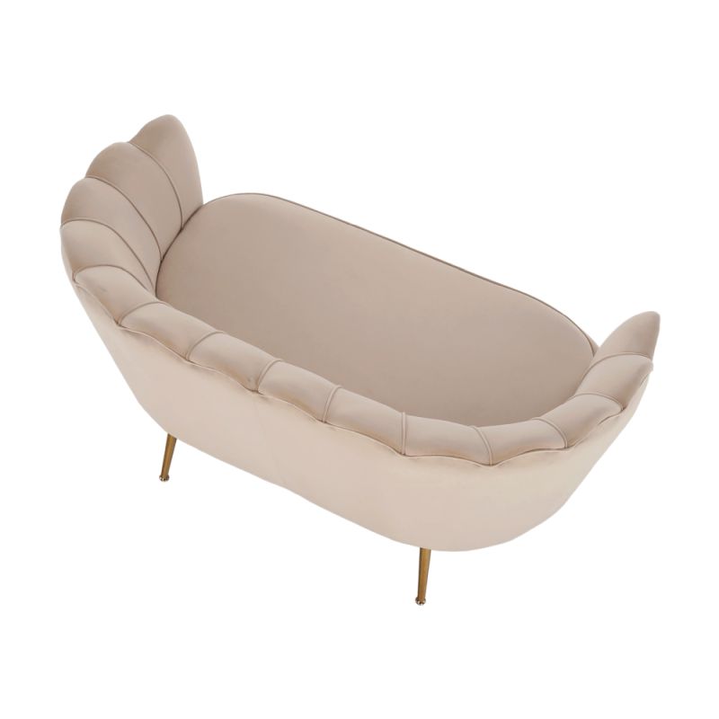 Lavica v štýle Art-deco, béžová Velvet látka-gold chróm-zlatý