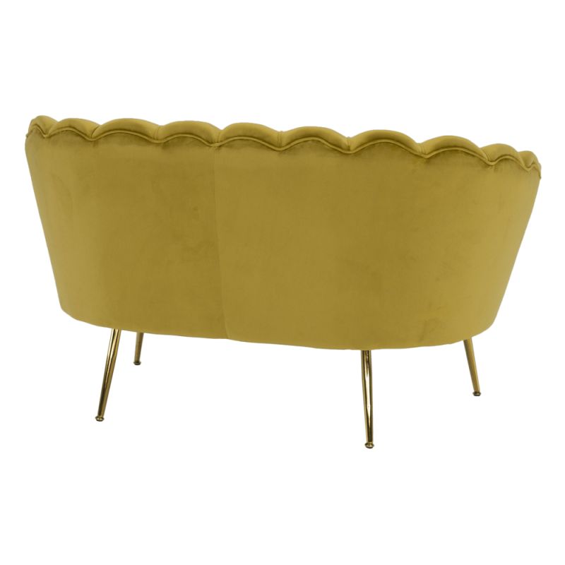 Lavica v štýle Art-deco, horčicová Velvet látka-gold chróm-zlatý