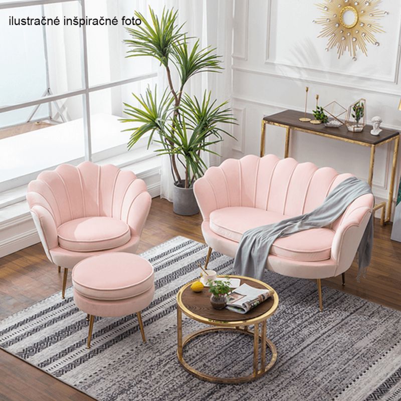 Lavica v štýle Art-deco, ružová Velvet látka-gold chróm-zlatý