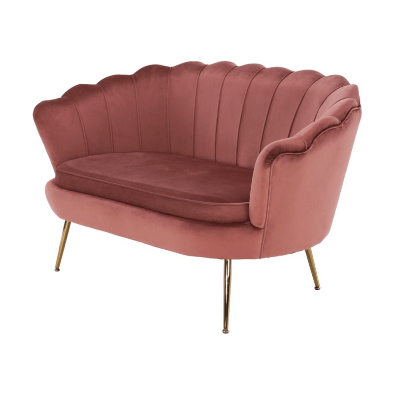 Lavica v štýle Art-deco, ružová Velvet látka-gold chróm-zlatý