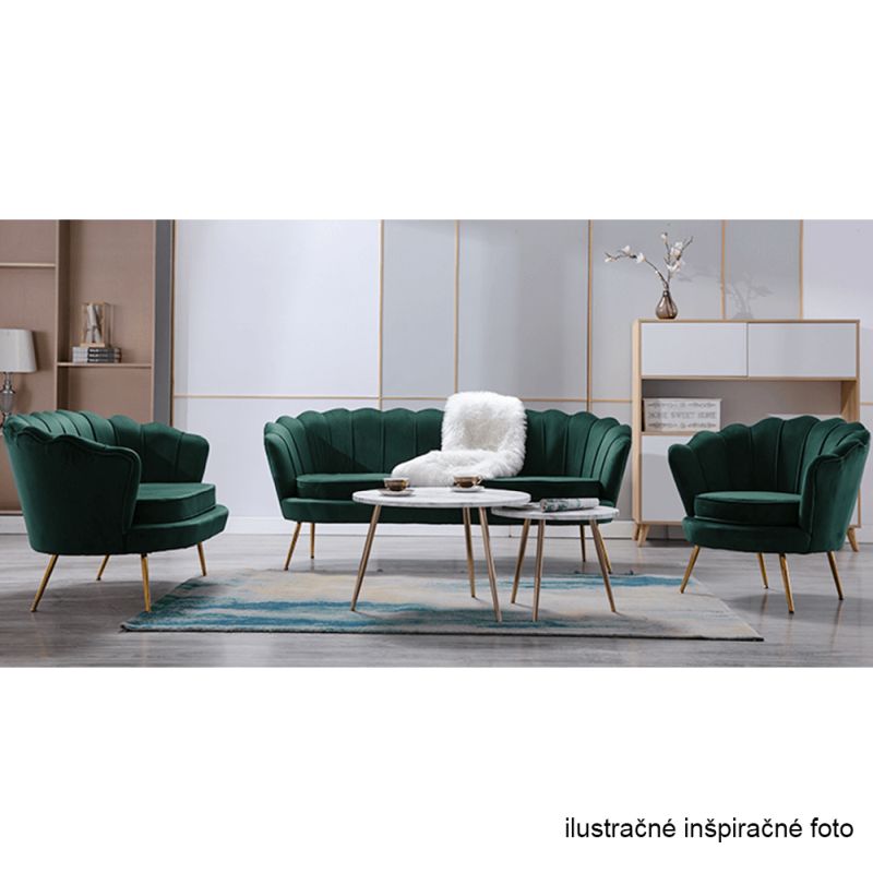 Lavica v štýle Art-deco, smaragdová Velvet látka-gold chróm-zlatý
