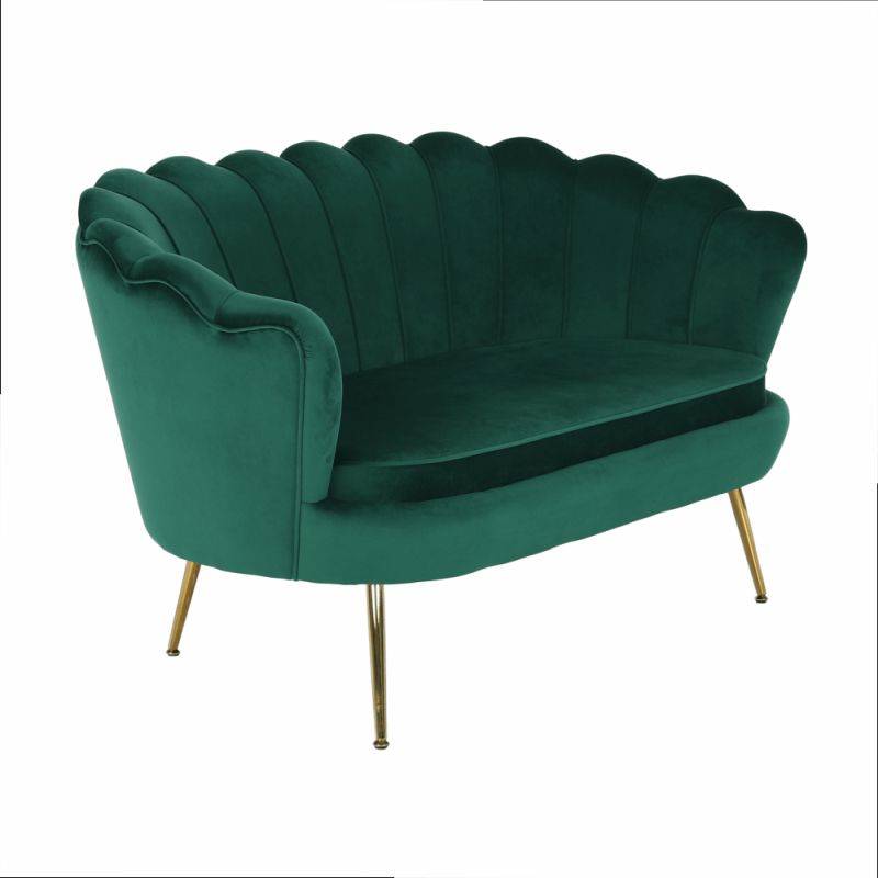 Lavica v štýle Art-deco, smaragdová Velvet látka-gold chróm-zlatý