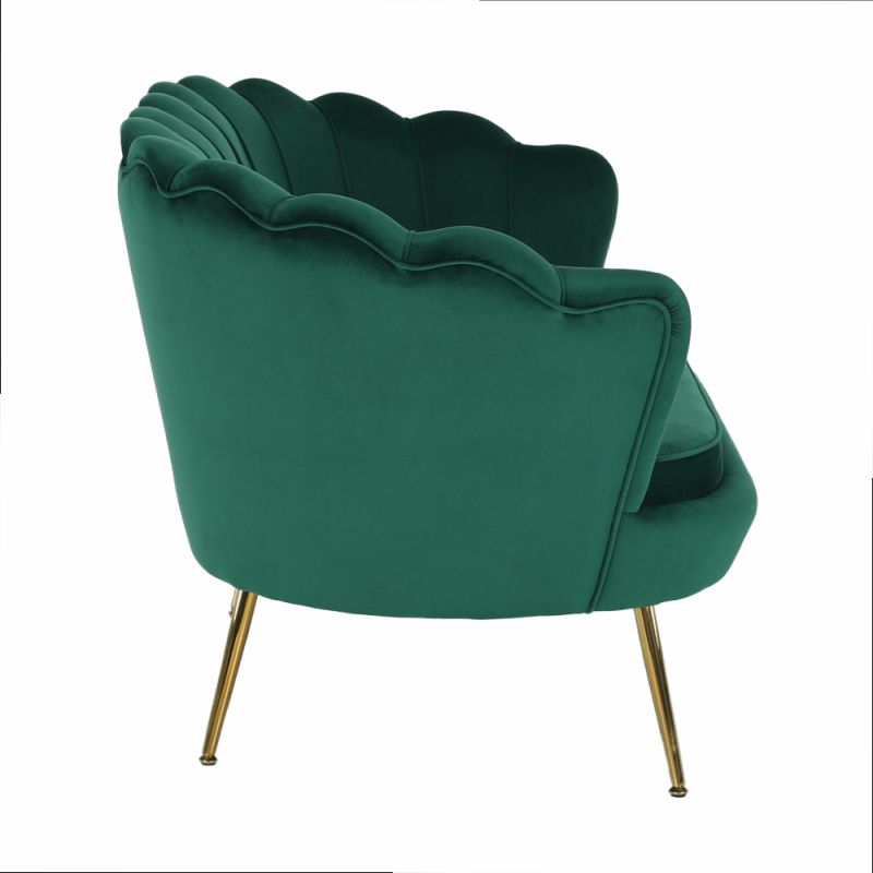 Lavica v štýle Art-deco, smaragdová Velvet látka-gold chróm-zlatý