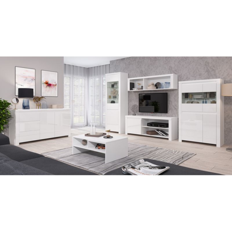 TV stolík 1D/160 v bielom lesku