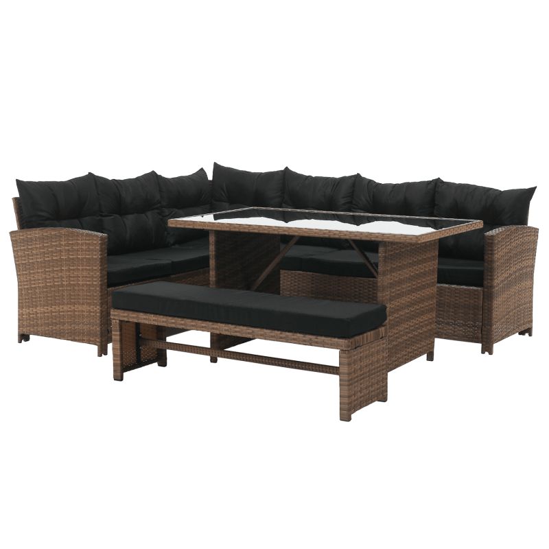 Záhradný 3-dielny ratanový set, svetlohnedá-čierna