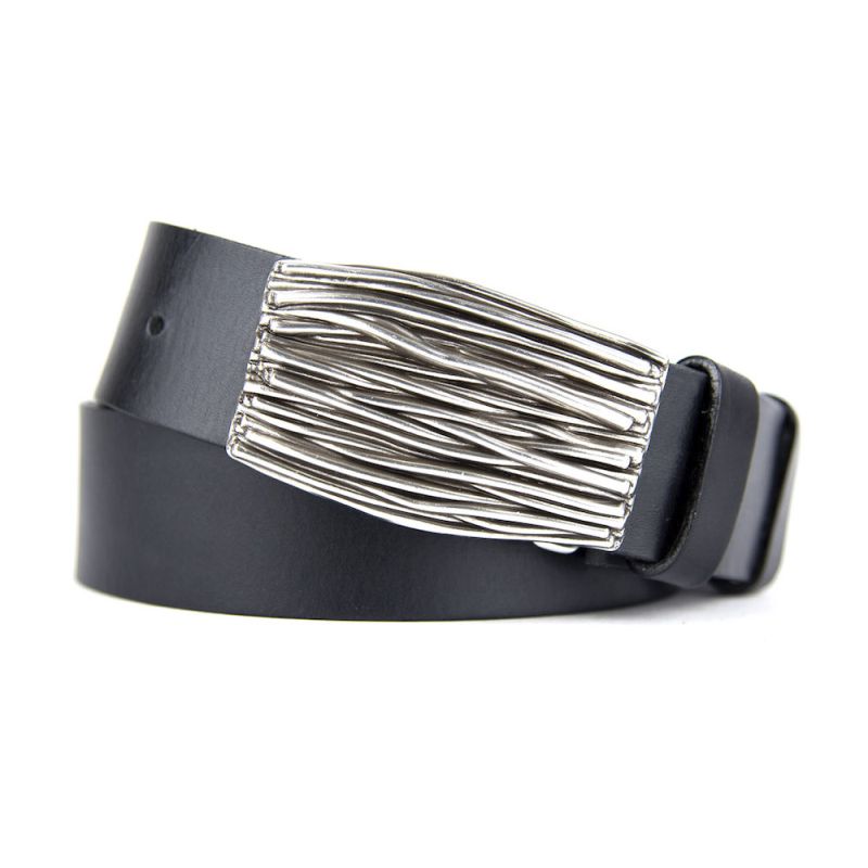 Kožený opasok STEM, šírka 4cm - Čierna