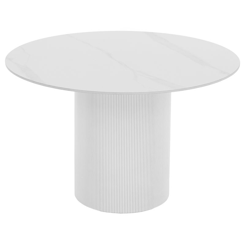 Jedálenský stôl, biely mramor-MDF, priemer 120 cm