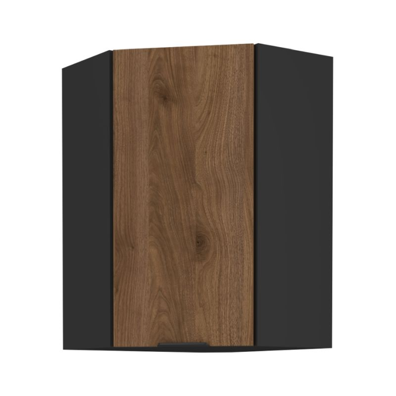 Horná rohová skrinka, orech okapi-čierna, 60x60 GN-90 1F, 1x dvierka