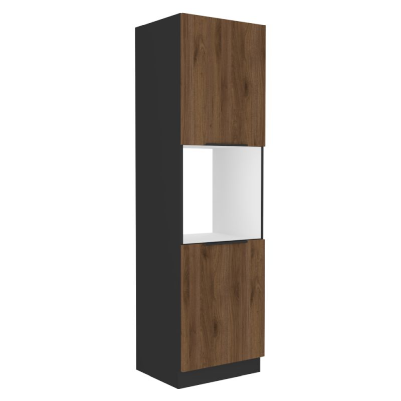 Vysoká skrinka na vstavanú rúru, orech okapi-čierna, 60 DP-210 2F, 2x dvierka