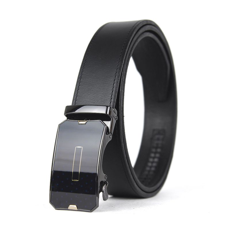 Kožený opasok s automatickou prackou BLACK GLASS - Čierna