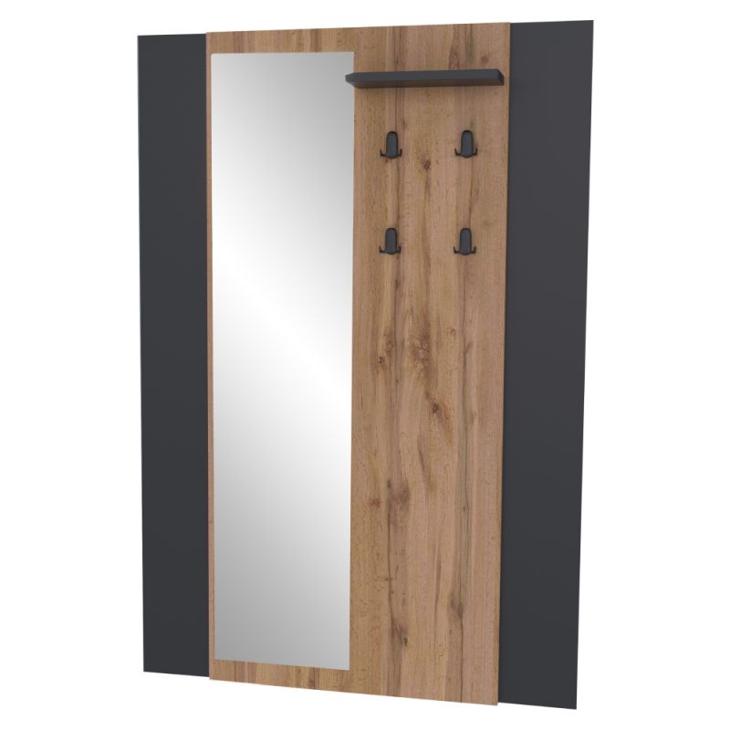 Vešiakový panel so zrkadlom, dub wotan-čierna