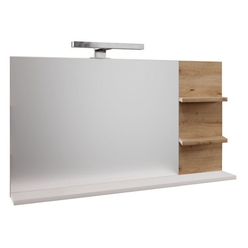 Zrkadlo s LED osvetlením CUB04, biela-dub artisan