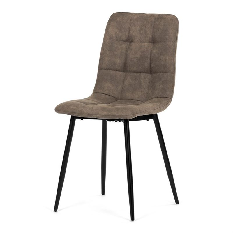 Jedálenská minimalistická stolička v industriálnom štýle, hnedá vintage látka