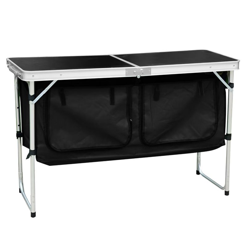 Skladací kempingový stôl s organizérom, 120 cm, hliník-MDF