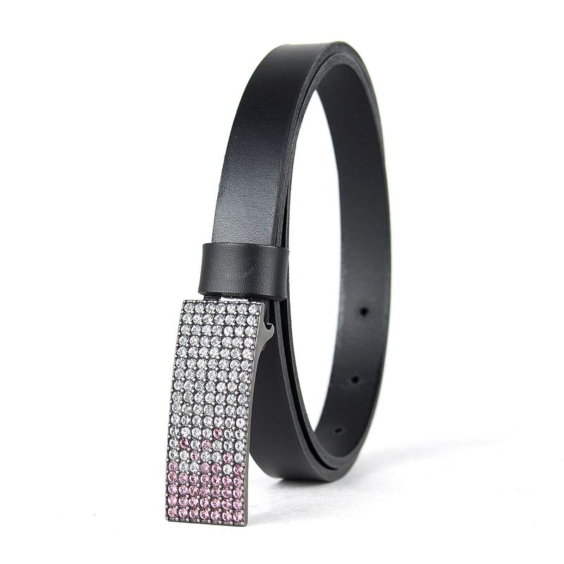 Dámsky kožený opasok SWAROVSKI PINK, šírka 2cm, Čierny