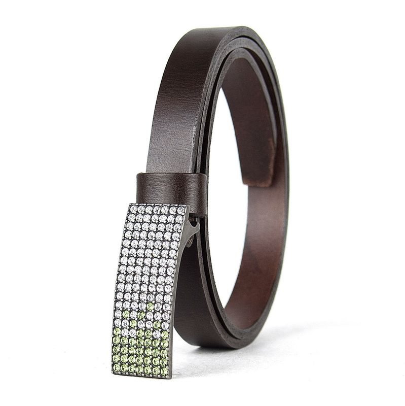 Dámsky kožený opasok SWAROVSKI GREEN, šírka 2cm, Tmavo hnedý