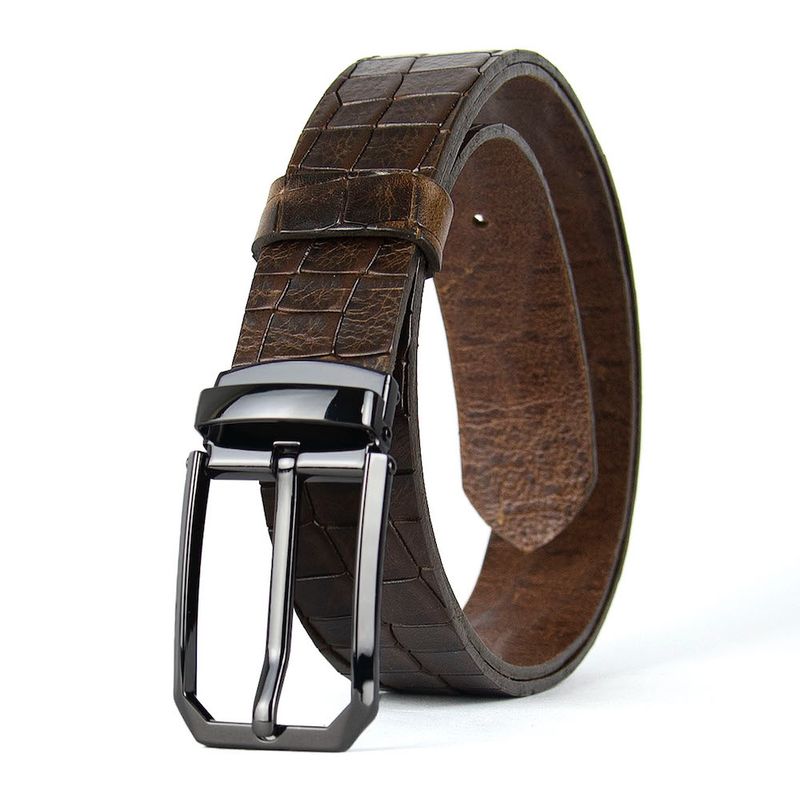 Kožený opasok s dezénom PLATINUM CROCO, šírka 3,3 cm, Tmavo hnedý
