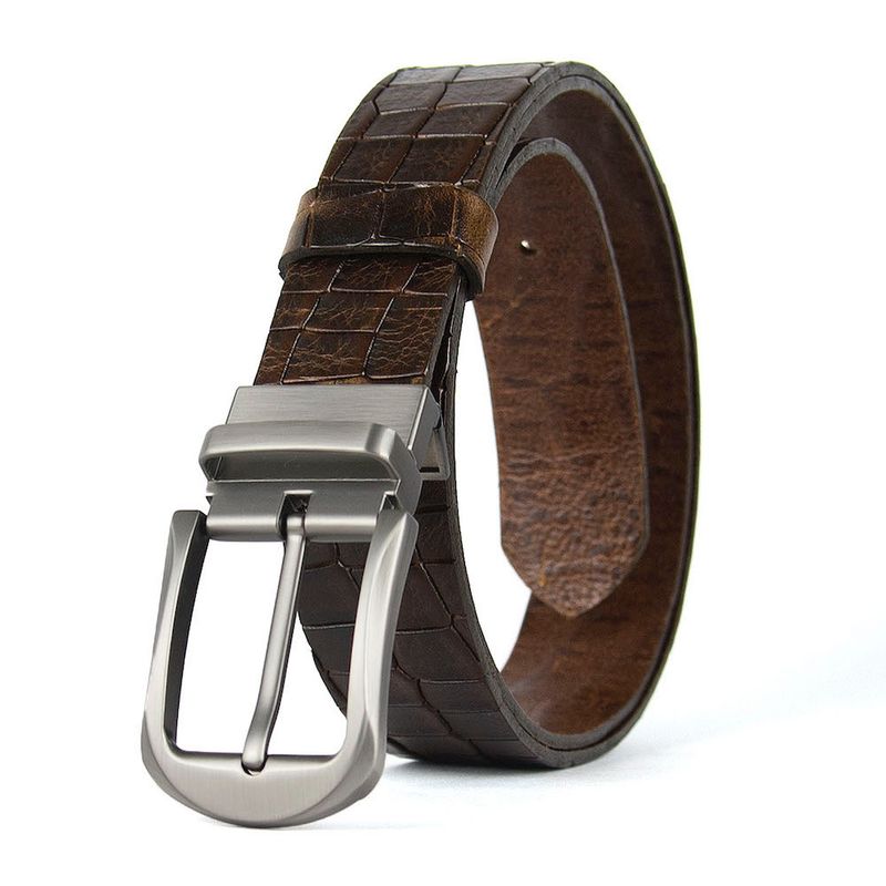 Kožený opasok s dezénom STEEL NOVA CROCO, šírka 3,3 cm, Tmavo hnedý