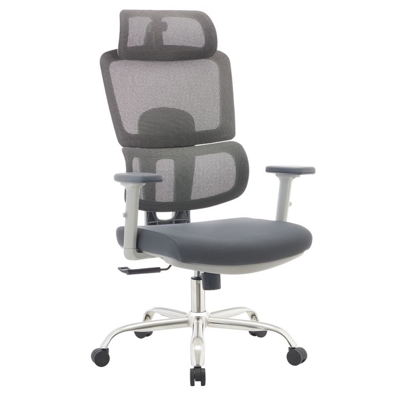 Ergonomické kancelárske kreslo, sivé so sieťovinou a chrómovou podstavou