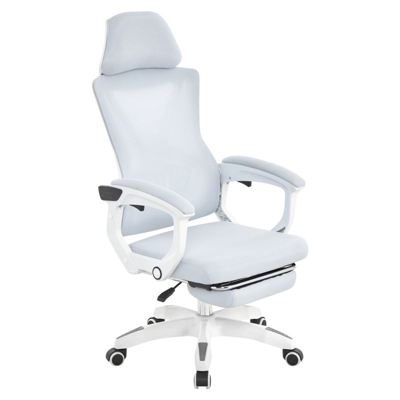 Ergonomické kancelárske kreslo s podnožkou, svetlosivé, biele