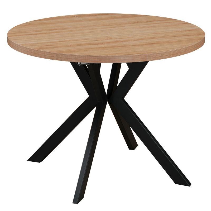 Okrúhly jedálenský rozkladací stôl, 100cm, dub svetlý, čierny