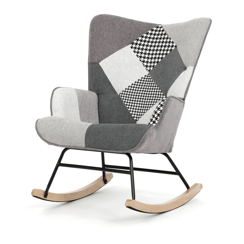 Luxusné hojdacie kreslo, sivé s patchwork dizajnom