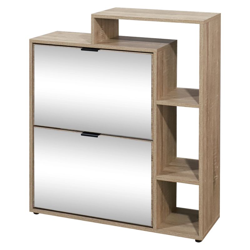 Výklopný dvojradový botník, 80cm, so zrkadlom, dub sonoma
