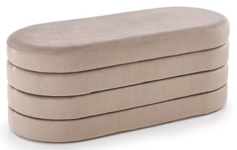 Elegantná taburetka s úložným priestorom 110 cm, béžový zamat