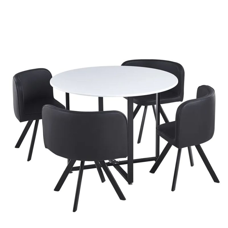 Moderný jedálenský set 1+4 vo farbách biela a čierna