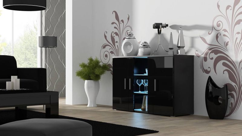 Luxusná komoda S7 čierny mat-čierny lesk