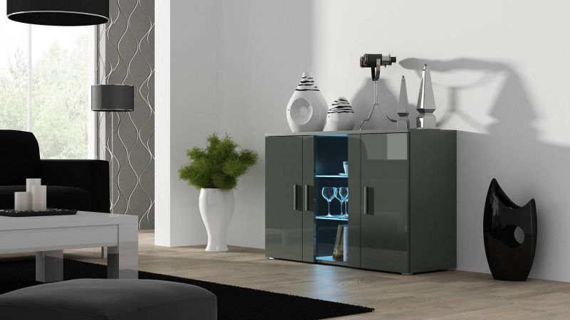 Luxusná komoda S7 sivý mat-sivý lesk