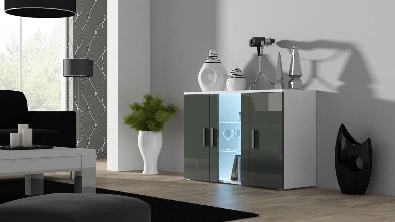 Luxusná komoda S7 biely mat-sivý lesk