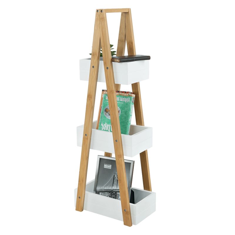 Regál, bambus-biela