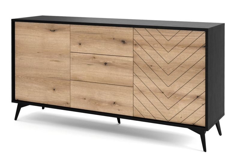 Elegantná moderná komoda KSZ154 čierna-dub evoke