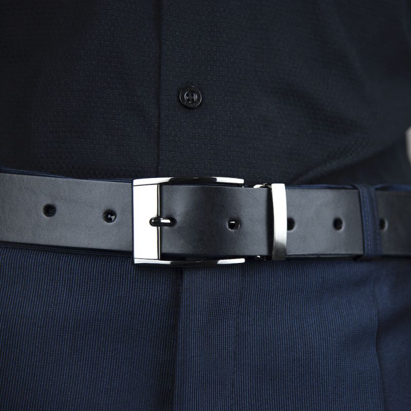 Kožený opasok SATIN GUN, šírka 3.3cm - Čierna