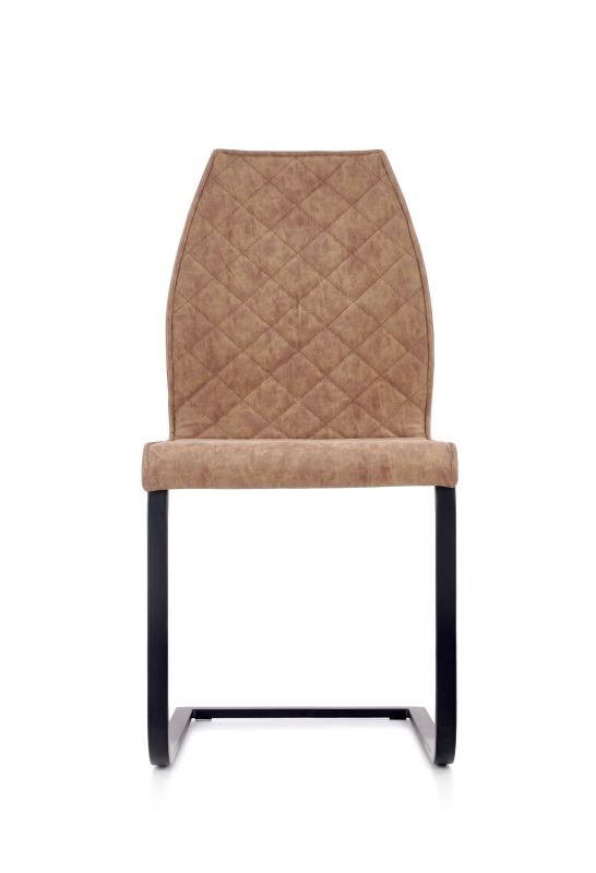 Elegantná jedálenská stolička pohupovacia čalúnená ekokožou, čierna-hnedá-dub medový