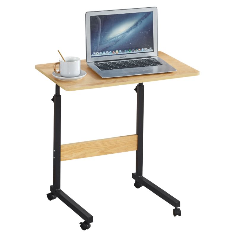 Nastaviteľný PC stôl s kolieskami, dub-čierna
