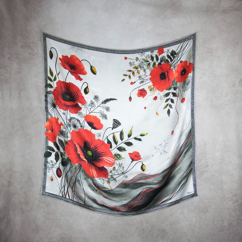 Módna hodvábna šatka MAK VLČÍ – SIVÝ, 90 x 90cm