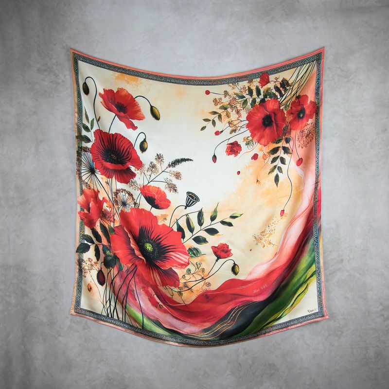 Módna hodvábna šatka MAK VLČÍ - ČERVENÝ, 90 x 90cm
