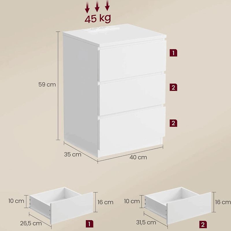 Nočný stolík 40x35x59 cm, MDF biela