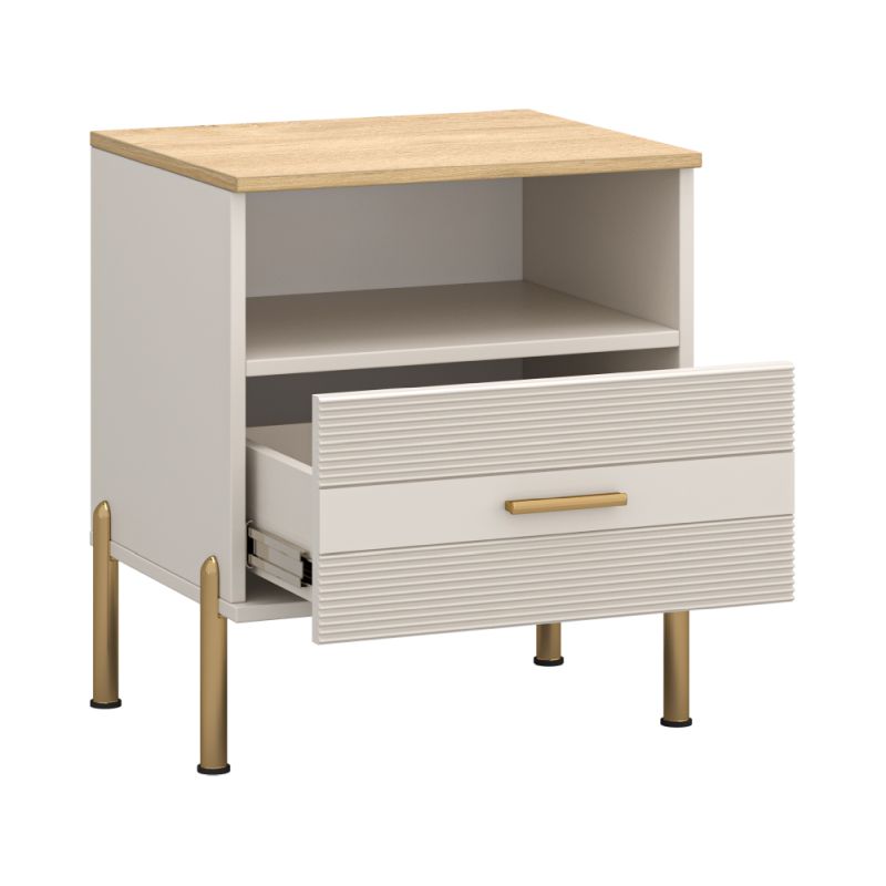 Elegantný nočný stolík 1S, kašmír, dub kamenný, zlatý