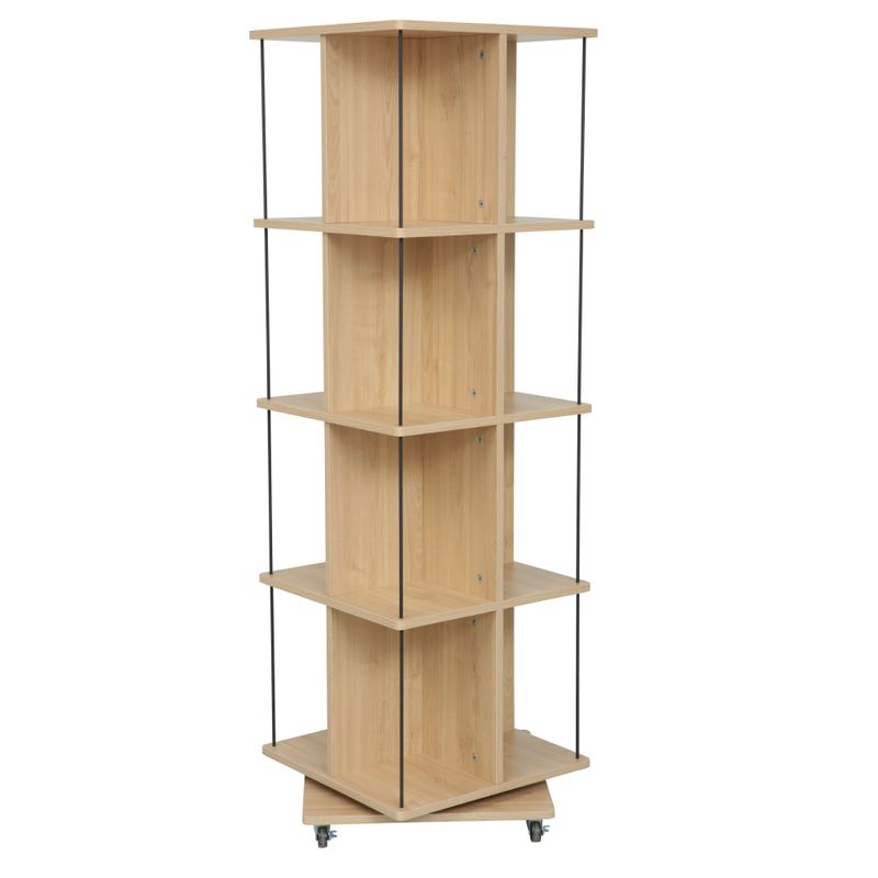 Otočný regál, dub, čierny, na kolieskach