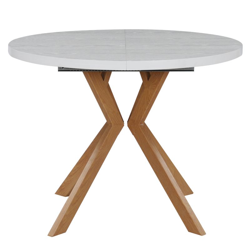 Okrúhly jedálenský rozkladací stôl, 100cm, biely, dub