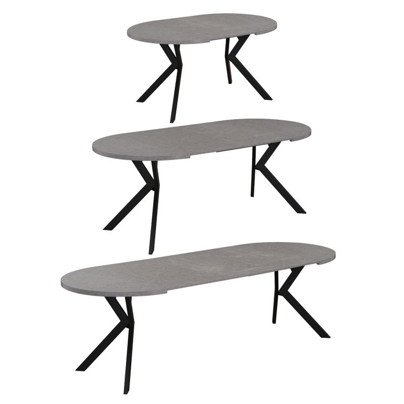 Okrúhly jedálenský rozkladací stôl, 100cm, betón svetlý, čierny