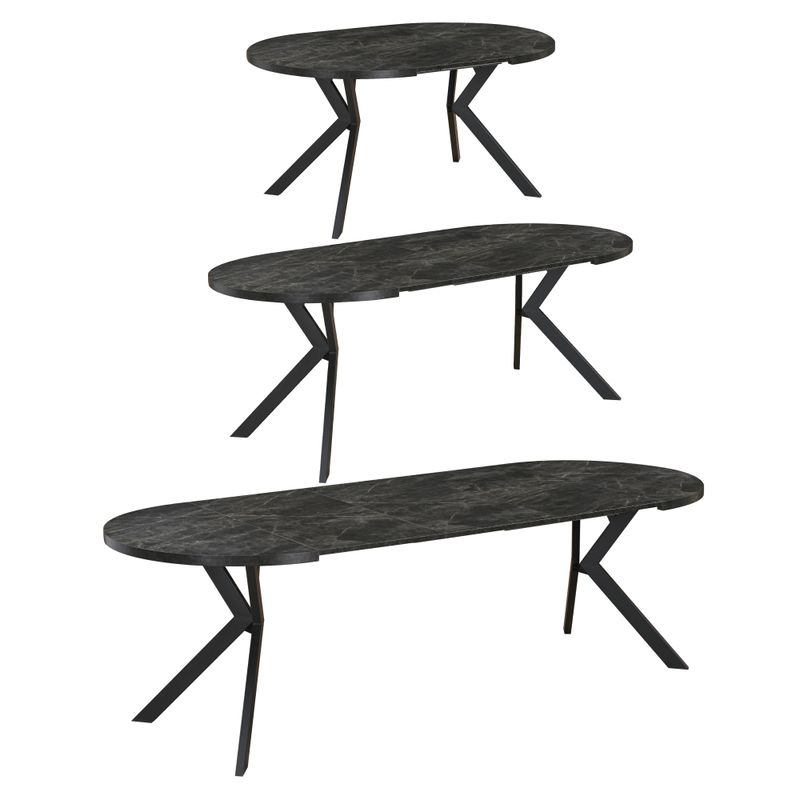 Okrúhly jedálenský rozkladací stôl, 100cm, betón tmavý, čierny