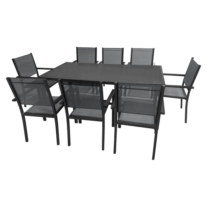 Moderný záhradný 9-dielny jedálenský set čierny, tmavosivý