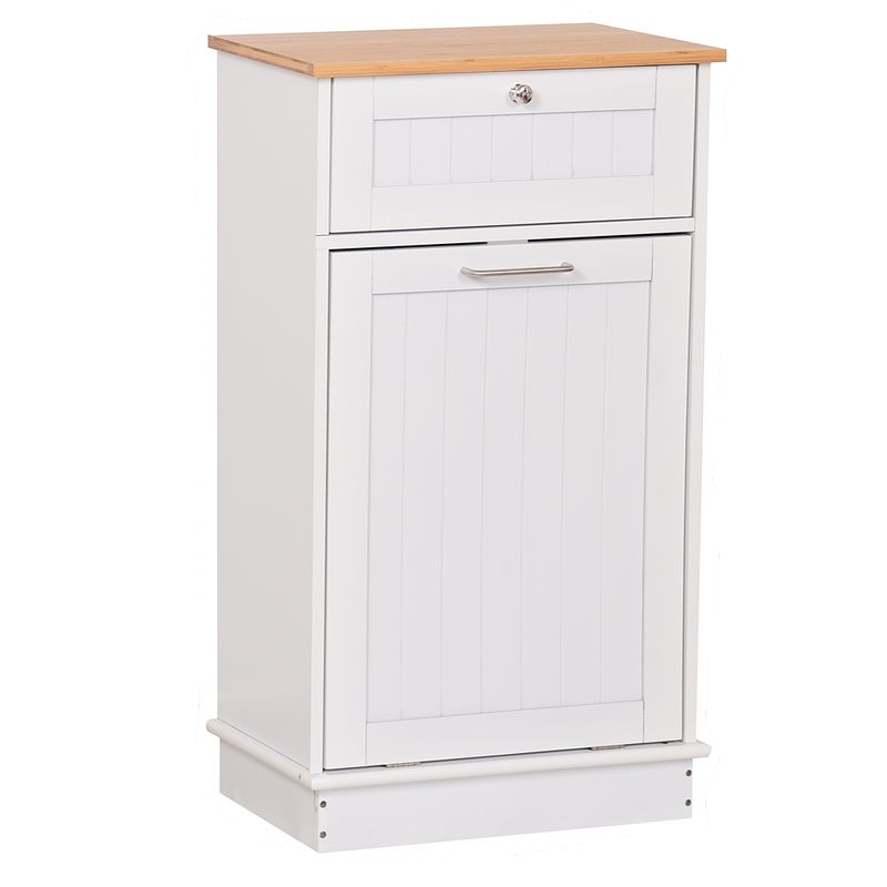 Výklopná skrinka s odpadkovým košom, biela, bambus, 51cm