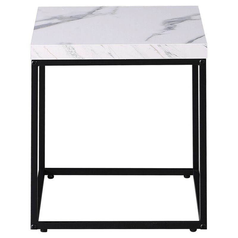 Konferenčný stolík 40x40cm, MDF biely mramor, čierna podnož